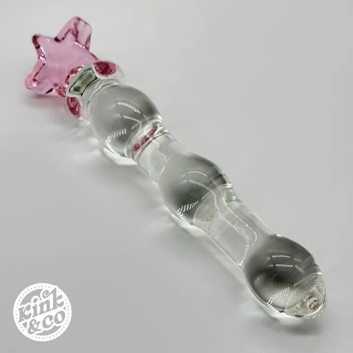 KinkCo Dildos Beaded Glass Dildo with Pink Star Top
