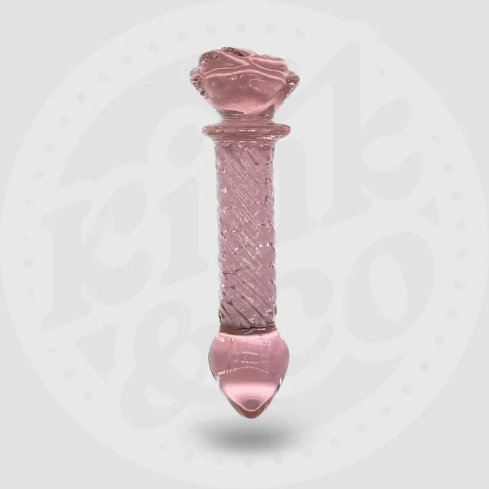 Pink Rose Spiral Glass Dildo with Ridges Kinkco Dildos