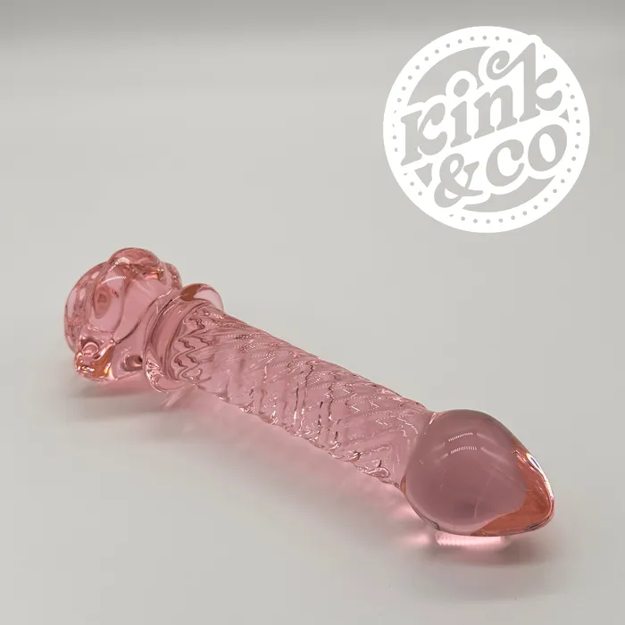 Pink Rose Spiral Glass Dildo with Ridges Kinkco Dildos