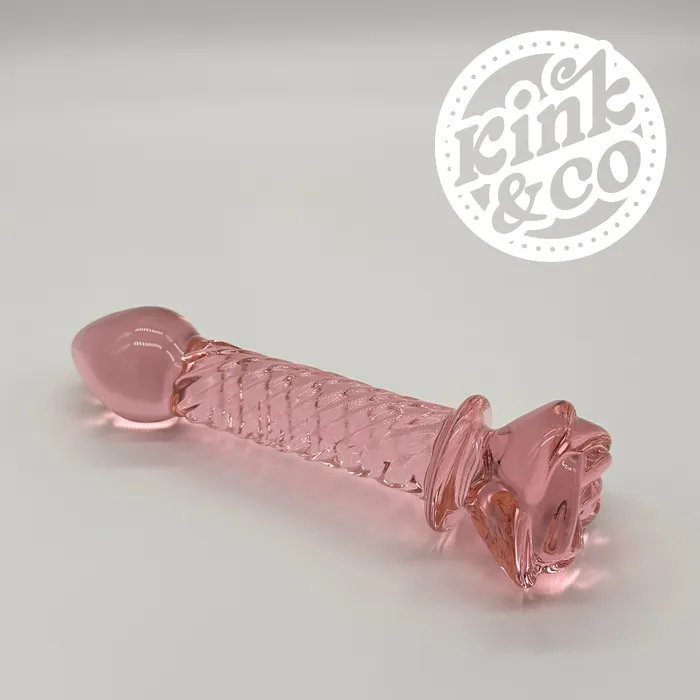 Pink Rose Spiral Glass Dildo with Ridges Kinkco Dildos