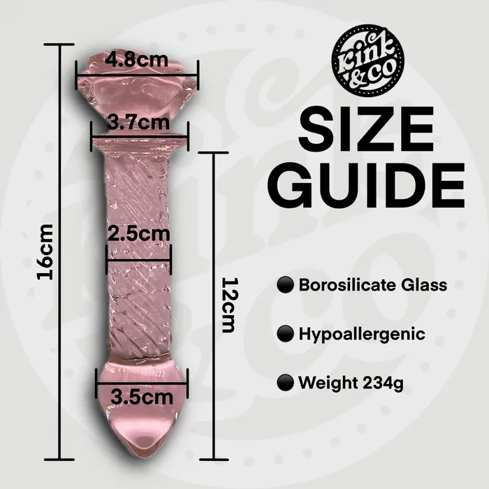 Pink Rose Spiral Glass Dildo with Ridges Kinkco Dildos