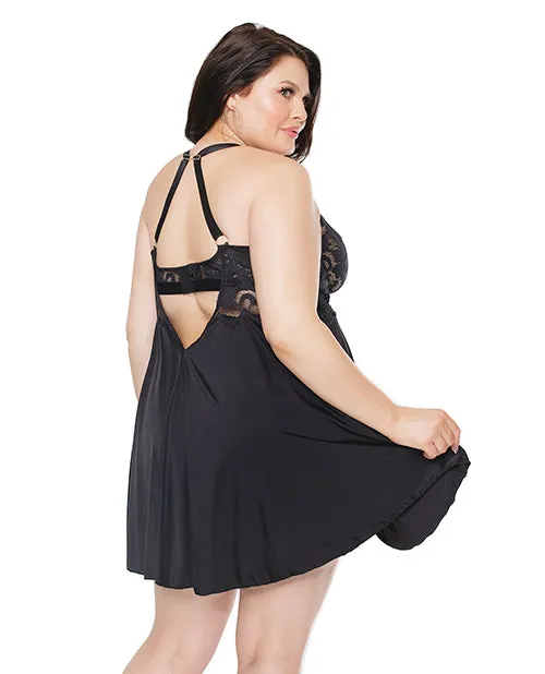 Coquette Anal Scallop Stretch Lace Microfiber Inner Bra Babydoll Black