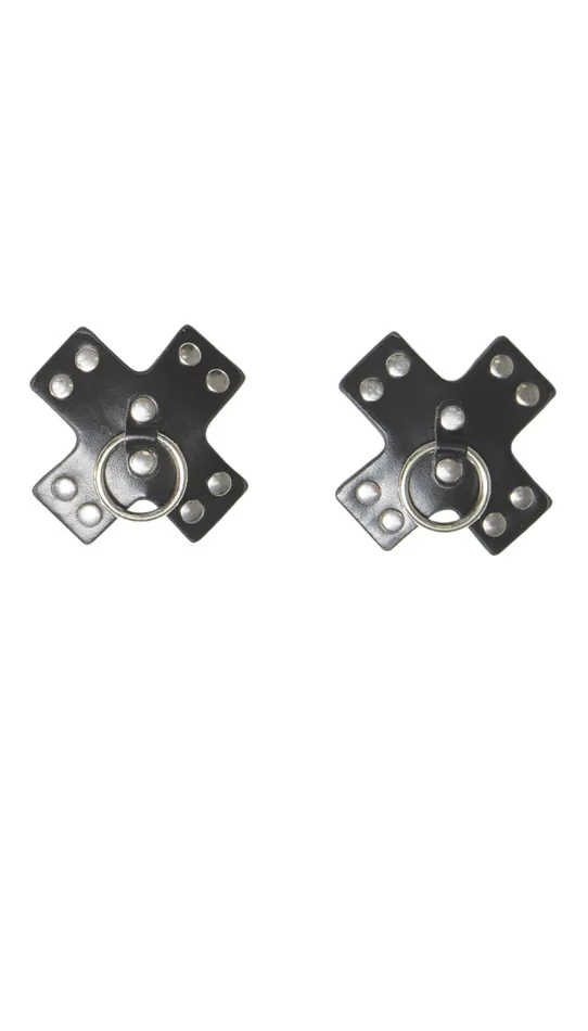 Coquette Couples Black Leather Studded Nipple Pasties With FetishInspired O Ring Tips