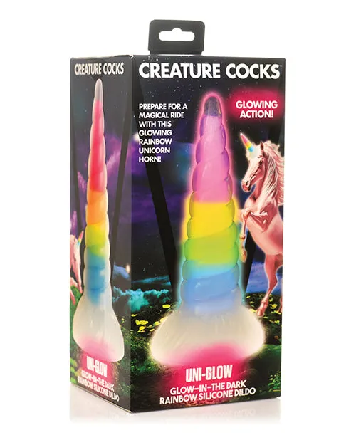 Dildos XR Brands Creature Cocks Rainbow Uni Glow in the Dark Silicone Dildo