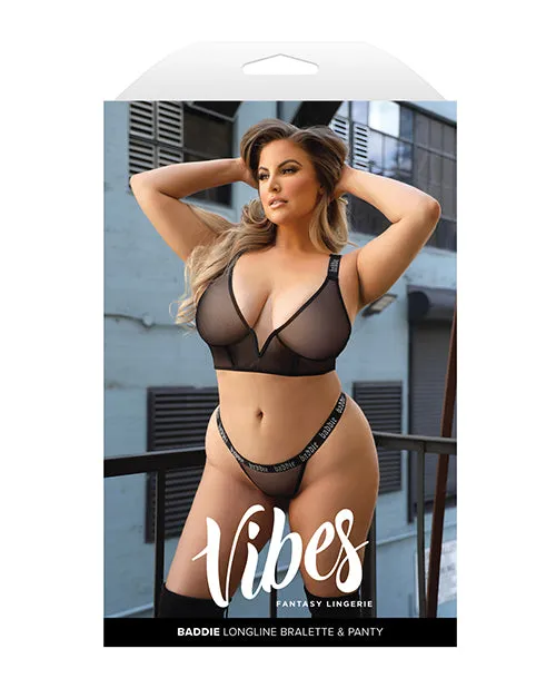 Fantasy Lingerie Vibrators Vibes Baddie Glitter Mesh Long Line Bralette Thong Black QN Fantasy Lingerie Vibrators Vibes Baddie Glitter Mesh Long Line Bralette Thong Black QN