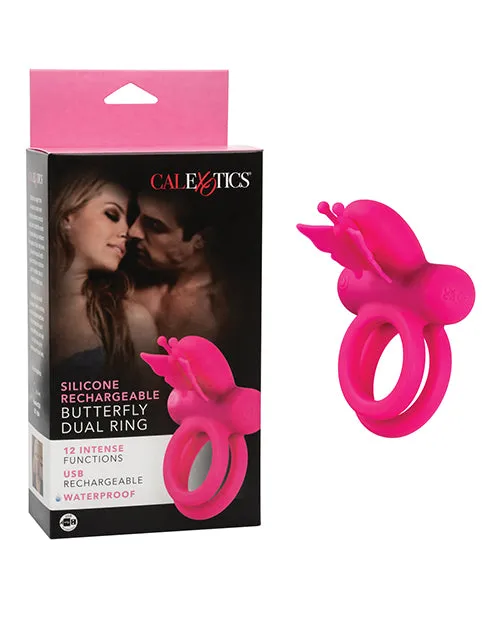 Female Sex Toys CalExotics Silicone Rechargeable Butterfly Dual Ring