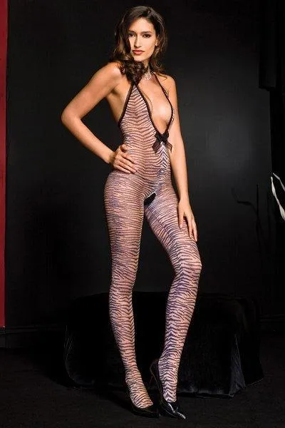 Music Legs Bodystockings Playsuits Tiger Print Bodystocking One Size Available