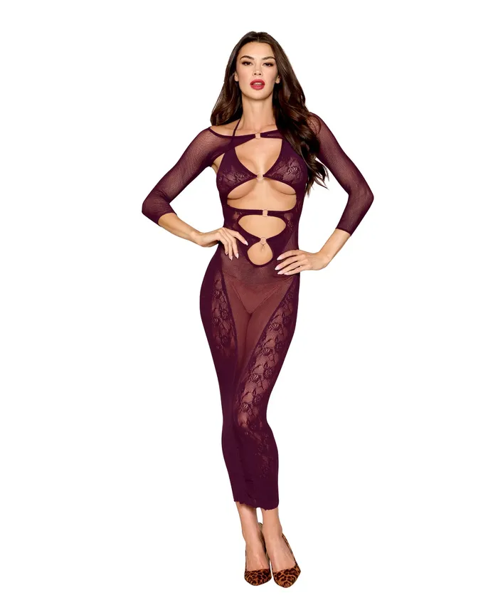 Seamless Gown wRemovable Shrug 2 pc Set Cherry Lacquer OS Dreamgirl Anal