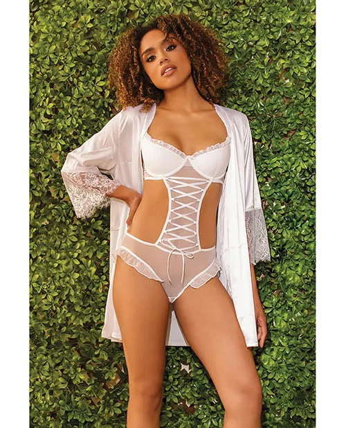Vibrators Coquette Stretch Mesh Ruffled Crotchless Teddy White