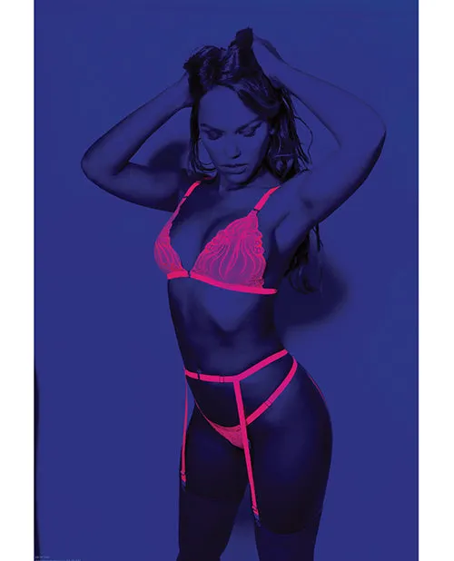Vibrators Escante Euphoria Neon Bra Garterbelt Panty Neon Pink Os