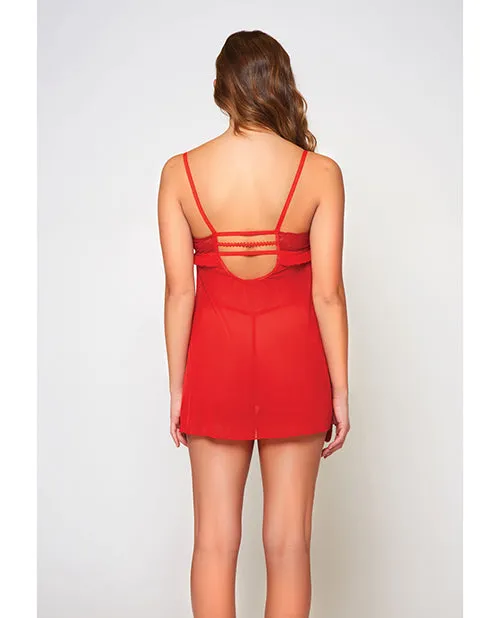 Vibrators iCollection Galloon Lace Fine Mesh Babydoll Gstring Red
