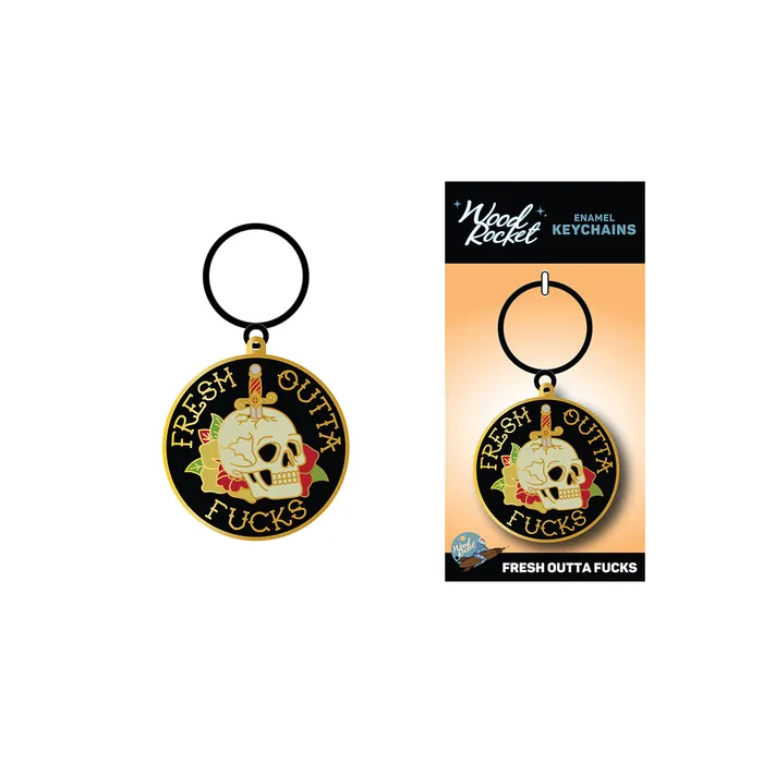 Vibrators Wood Rocket Wood Rocket Fresh Outta Fucks Skull Keychain
